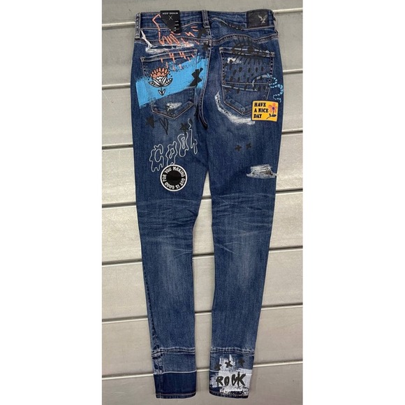 American‎ Eagle Hi Rise Jeggings Jeans Womens 4 Blue Super Stretch Pants - Picture 15 of 16